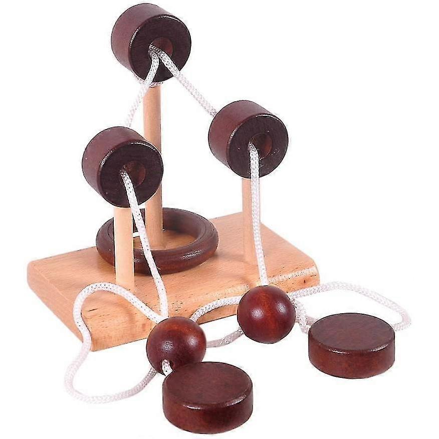4pcs Classic Wooden Rope Puzzle Set Ring Puzzles String Solution Brain Teaser - DD