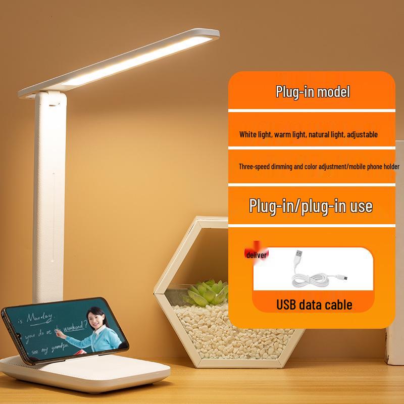 Rechargeable LED Desk Lamp: Eye-Protecting, Foldable, Three-Color Dimming for Students and Bedside Use