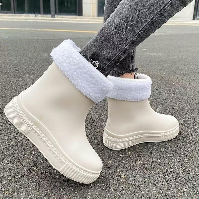 Woman New Thick Sole High Top Rain Boots Injection Molding Non slip Waterproof Detachable Cotton Cover Outdoor Word Shoes