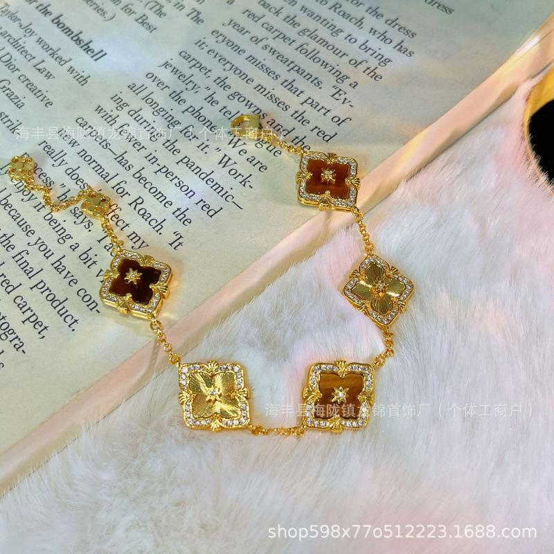 Buccellati Armband Kleeblatt Fünfblättrig Laser Diamant Doppelseitig Mädchen Retro Hof