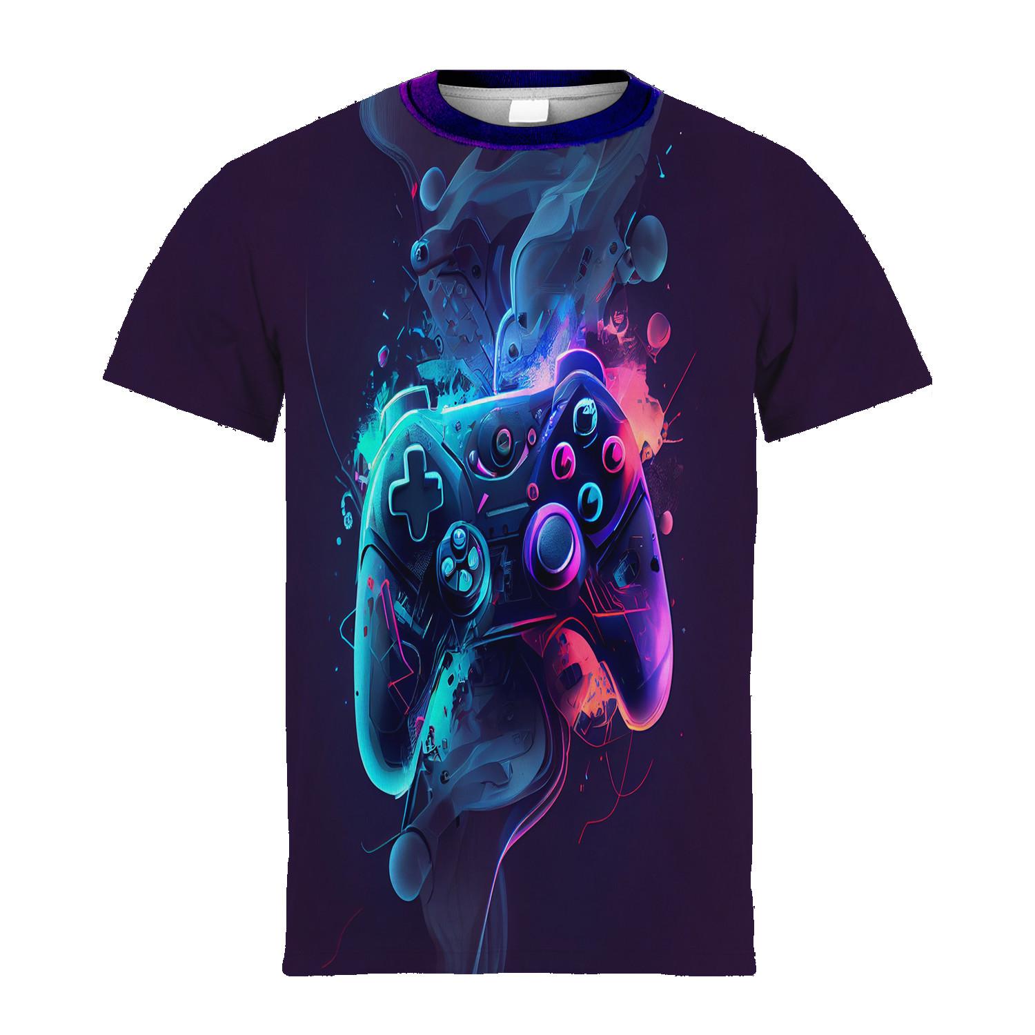 Kinder-Top, stilvolles, farbenfrohes T-Shirt mit Gamepad und 3D-Muster für Kinder, kurzärmelige Oberteile, lässige T-Shirts, coole Jungenkleidung für den Sommer 140 blue
