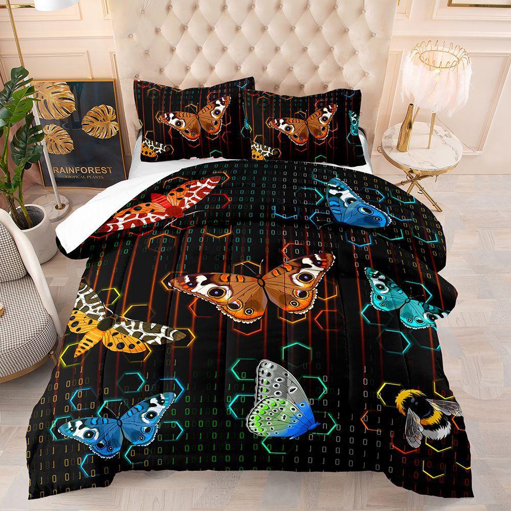 

Butterfly Quilt Fat Quilt Feather Silk Cotton Digital Printing Three-Piece Set Double Bed Quilt Twin 172 * 218 Pillowcase 50 * 75