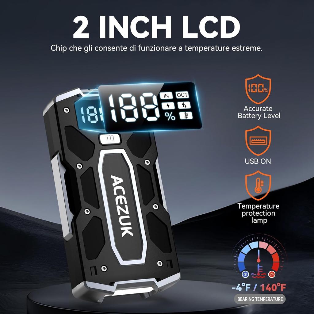 Battery Jump Starter 5000A, Portable Car Starter with Smart Cables, Large Display, Quick Charge, LED Light