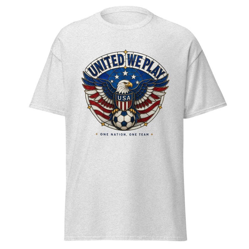 USA Soccer world cup 2026 Stained Glass Eagle Crest, United We Play T-shirt L