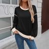 Women's Fashionable Round-Neck Wool Blend Long-Sleeve Color-Blocked Oversized Top