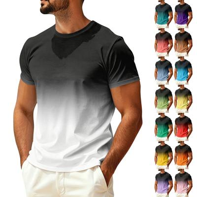 Men Crew Neck Short Sleeve Ice Silk T Shirt Gradient Print Summer Lightweight Breathable Quick Dry Casual Top for Outdoor Sports Activities