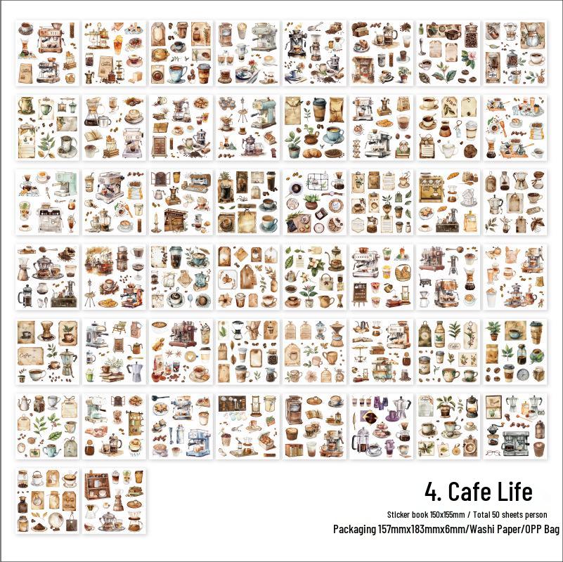 Retro Scenery Die-cut Sticker Book: Washi Paper with Houses, Forests & Coffee Themes