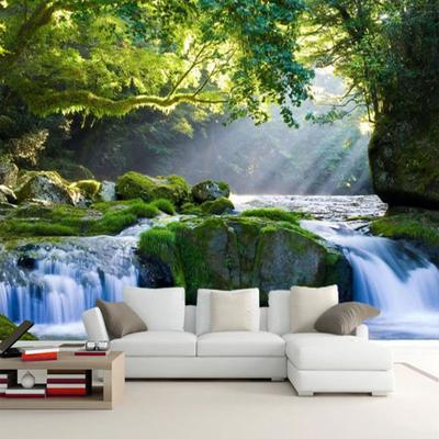 Papel tapiz de bosque 3D, Mural de pared con paisaje de cascada, sala de estar, TV, sofá, dormitorio, papel tapiz de madera