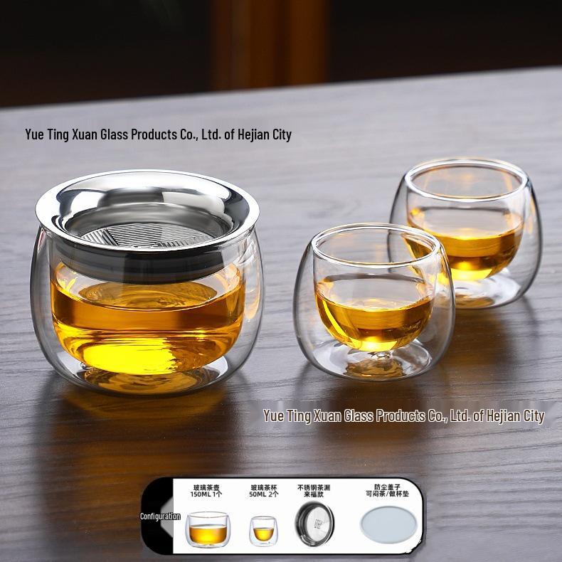 Double-Layer Glass Teapot with Infuser - Anti-Scald, Single-Serve Tea Set for Home or Office