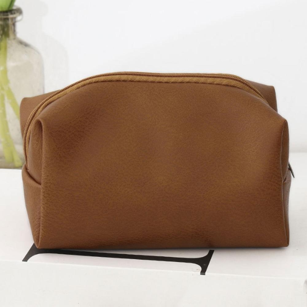 Portable Solid Color Makeup Bag Large Capacity Waterproof Cosmetic Organizer Premium PU Leather Handheld Bag Travel