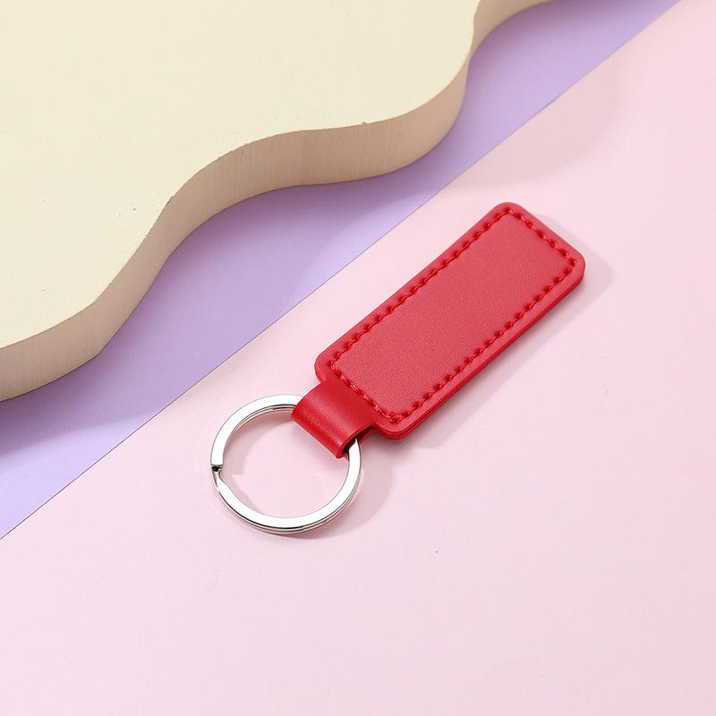 10 Colors Bright PU Leather Keychain Double-sided Car Thread Small Gift Metal Pendant PU Key Chain Simple KeyChains Keyholde
