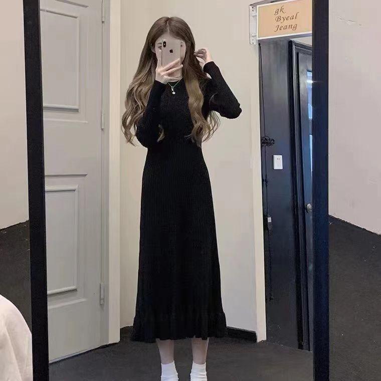 Early Autumn Knit Slimming Fishtail Skirt and Sweater Dress Set