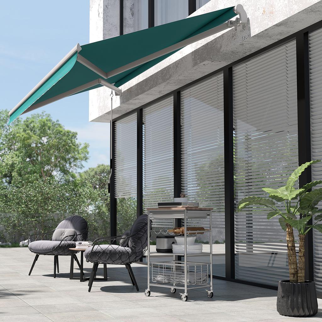 Manual Awning 395x245 Cm with Crank Balcony Patio Terrace Awning Aluminium and Polyester Fabric 280 G/m² Anti-UV Green