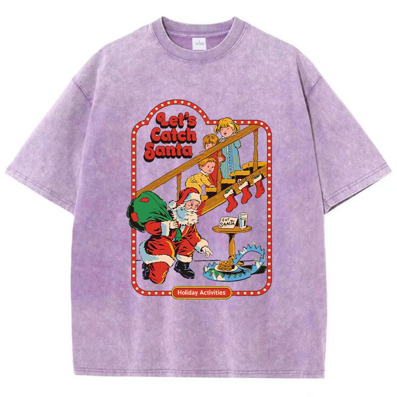 Let'S Catch Santa Printing Female T-Shirt Fashion Casual Tshirt Street Wash Short Sleeve Summer Comfortable Clothes