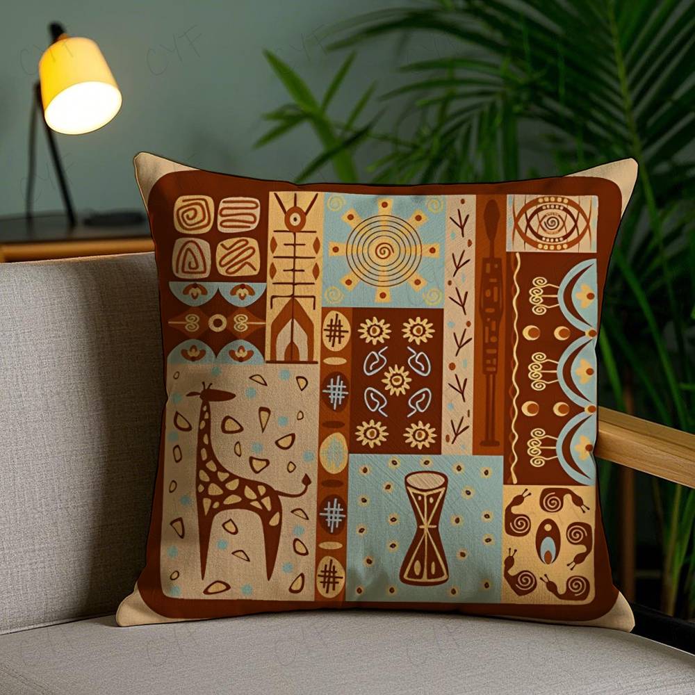 African Tribal Ethnic Style Theme Double-Sided Printed Pillow Cover Short Plush Suitable Living Rooms Sofas Throw Cushion Cover