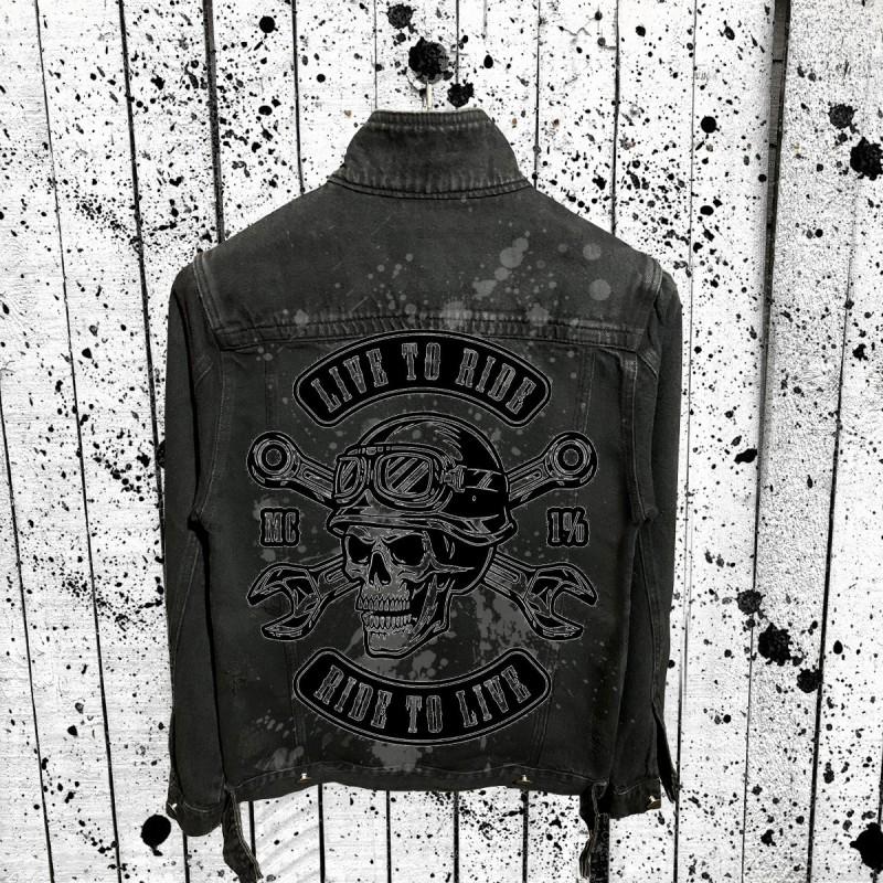 Mens Punk Streetwear Denim Jacket Black Slim Fit Winter Long Sleeve Cotton Blend