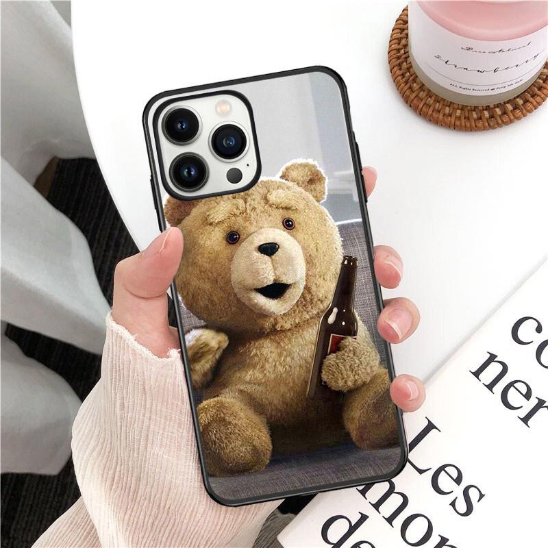 Cartoon Teddy Bear Phone Case for iPhone 14 13 12 11 Pro MAX X XS Max XR Mini SE2022 6S 7 8 Plus Black Case