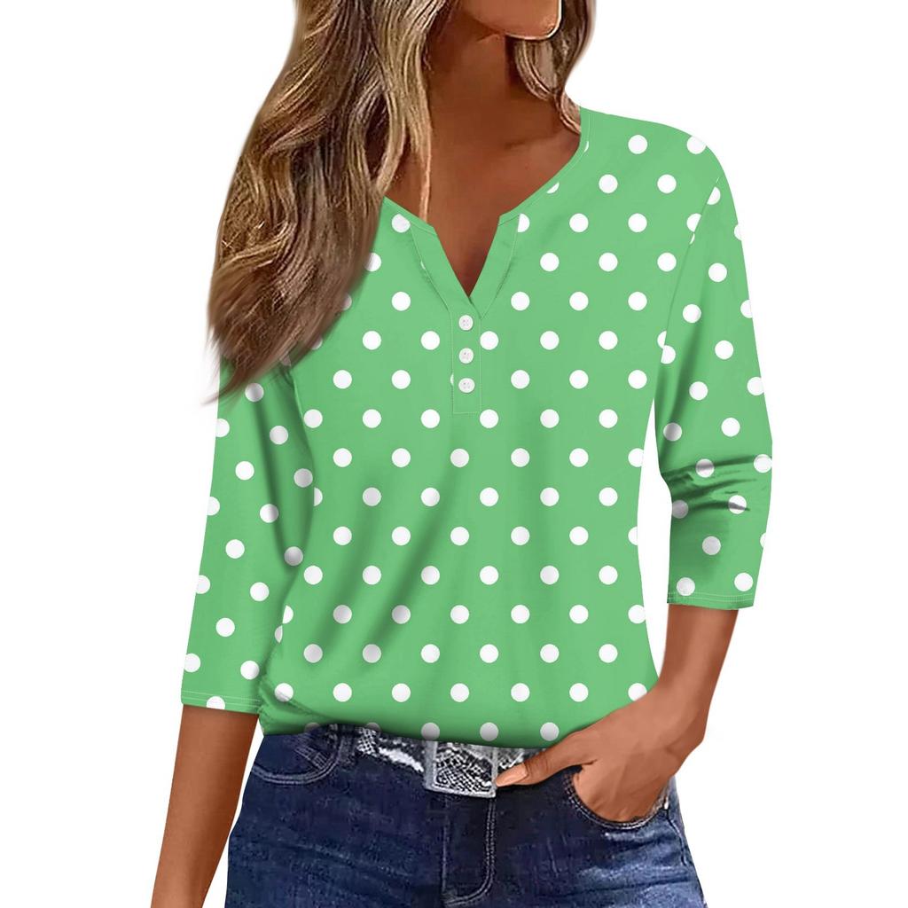 Women's T Shirt Tee Print Button 3/4 Sleeve Daily Weekend Fashion Basic V- Neck Regular Top