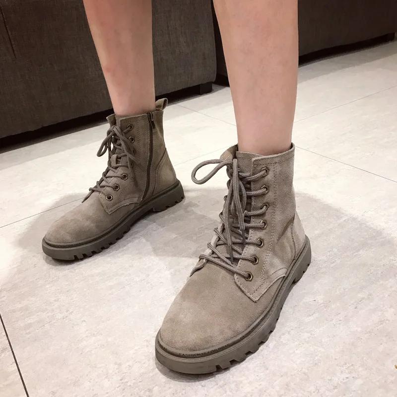 Platform Boots for Woman Spring Autumn  Fashion Retro Ankle Square Heel Lace-up Shoes Women Boots