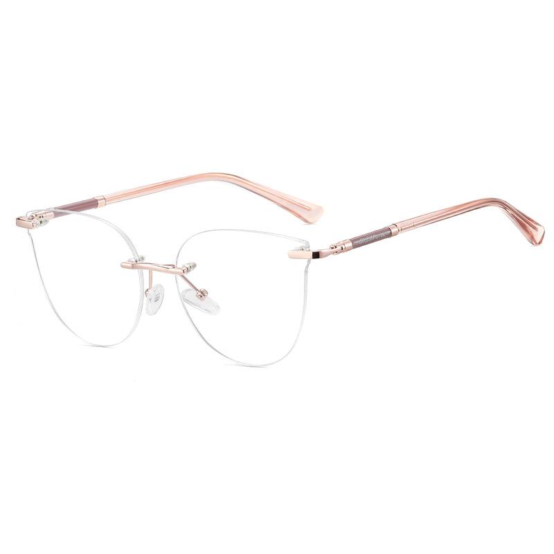Spring Hinge Transparent Rimless Glasses Women Trendy Large Cat Eye Anti Blue Light Plain Glass Spectacle