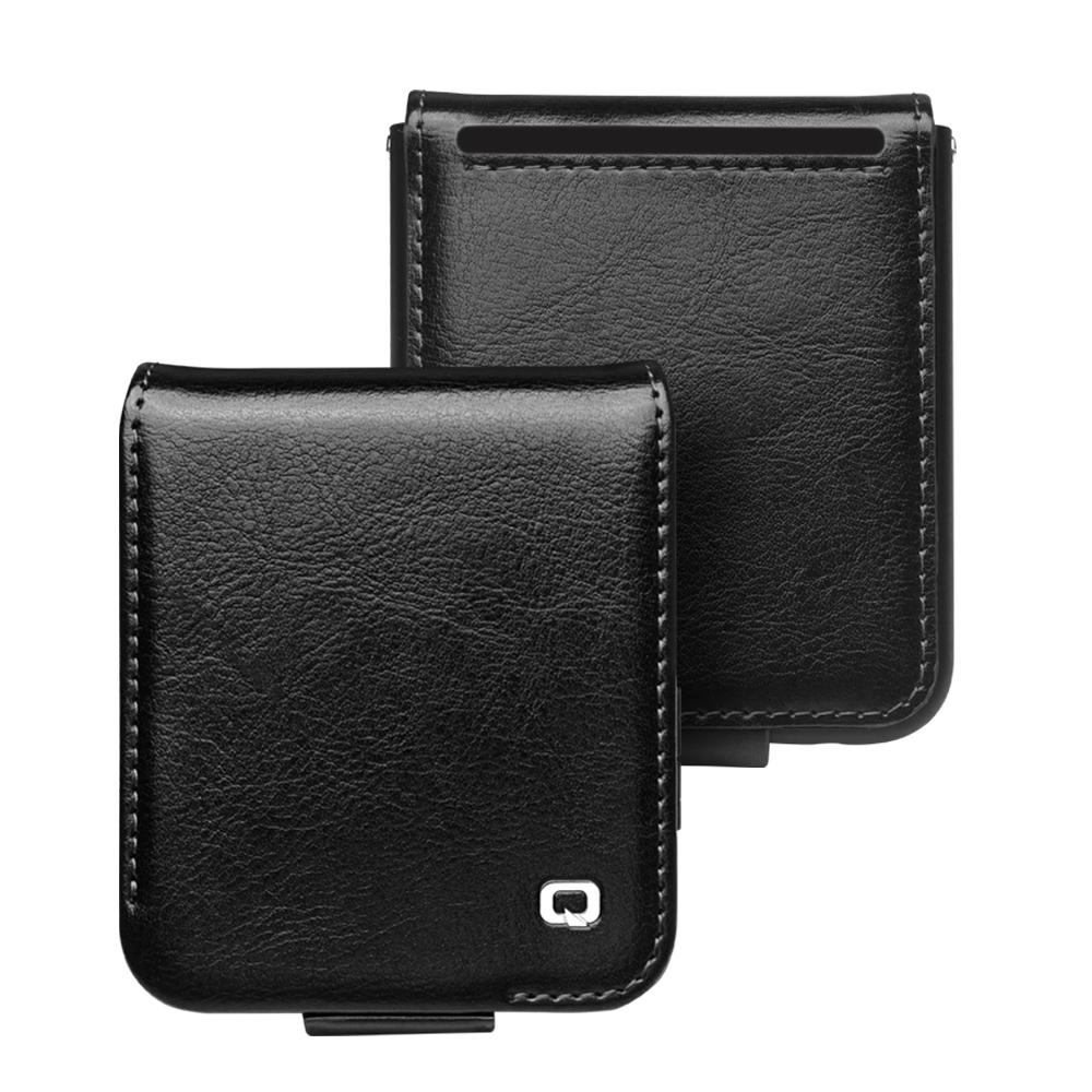 QIALINO For Samsung Galaxy Z Flip5 5G Genuine Cow Leather+PC Phone Case Card Holder Slim Fit Cover