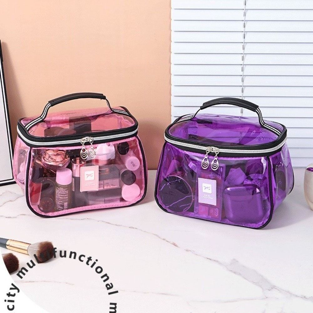 New PVC Wash Bag Transparent Waterproof Cosmetic Bag Large Capacity Handheld Makeup Storage Bag Women