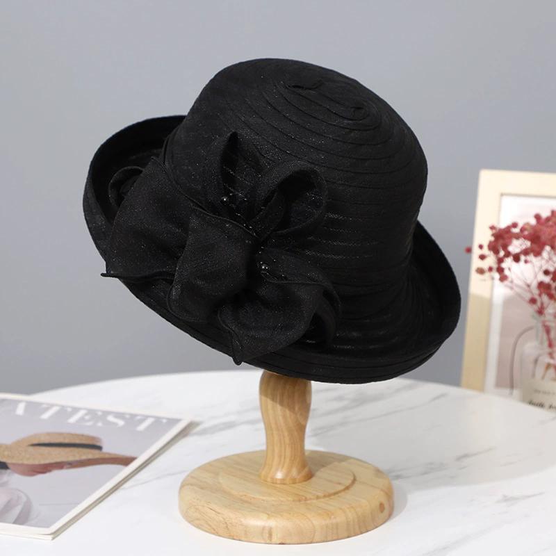 

New Three-Dimensional Flower Rolled Edge Organza Sunscreen Fisherman Hat, Summer Outdoor Sun Hat, Fashionable Casual Basin Hat 56-58CM чорний