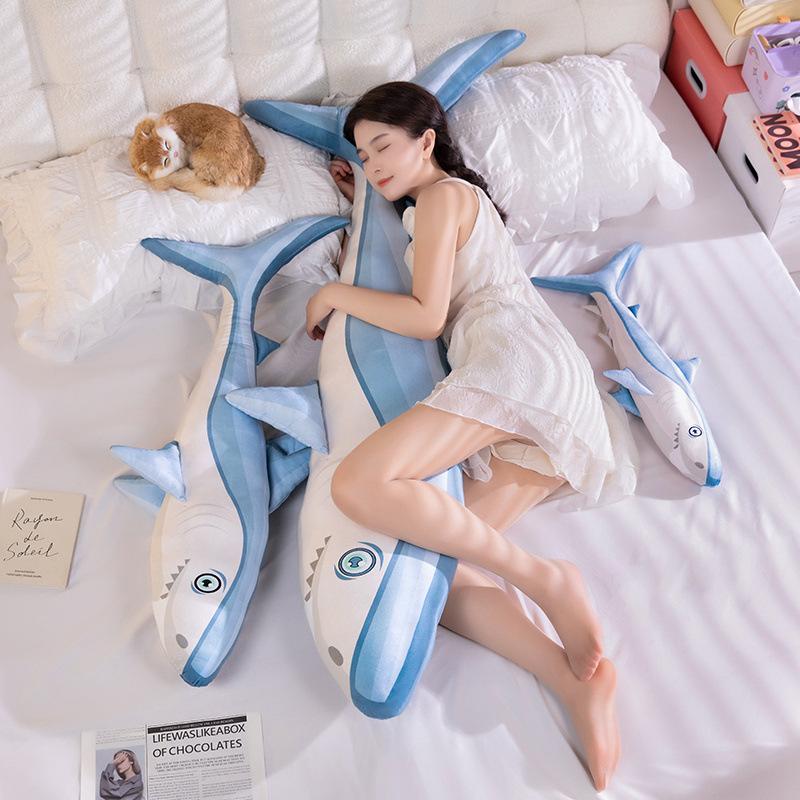 Shark Pillow On The Bedroom Bed with Legs Pillow Doll Shark Sleeping with Pillow Aquarium Plush Toys