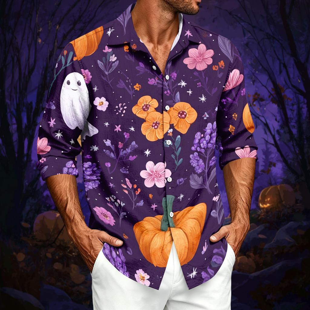 Herren Freizeit Langarmshirt mit Halloween-Print für Frühling, Sommer und Herbst