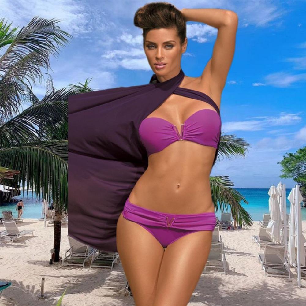 Metall Ensfarvet Ornament Sexy Flerfarget Delt Badeplagg Europeisk og Amerikansk Bikini Badeplagg