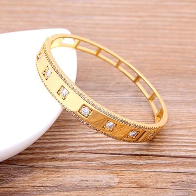 Nidin New Arrival Luxury Stackable Statement Bangle for Women Wedding Cubic Zircon Crystal CZ Dubai Gold Plated Bracelets Gifts
