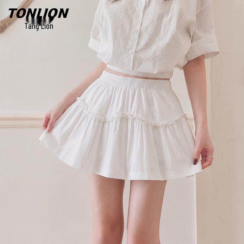 TonLion Women s High-Waist A-Line Pleated Short Skirt S
