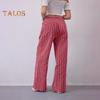 Women Long Pants Low-rise Elastic Waist Adjustable Drawstring Casual Trousers with Pockets Loose Fit Wide Leg Pants