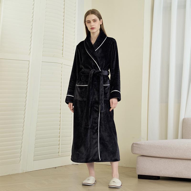 Herr- och dambadrock i plusstorlek, tjock flanellbadrock med enkel kant