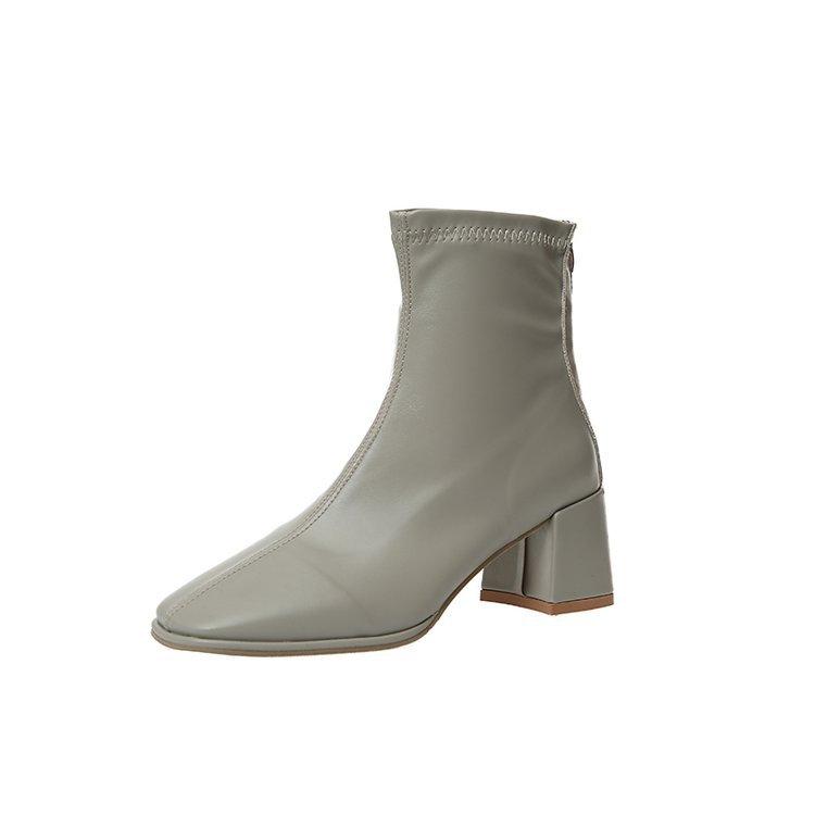 Retro Short Boots Women's Autumn New Square Head Thick Heel Fashion Boots Rear Zipper High Heel Thin Boots