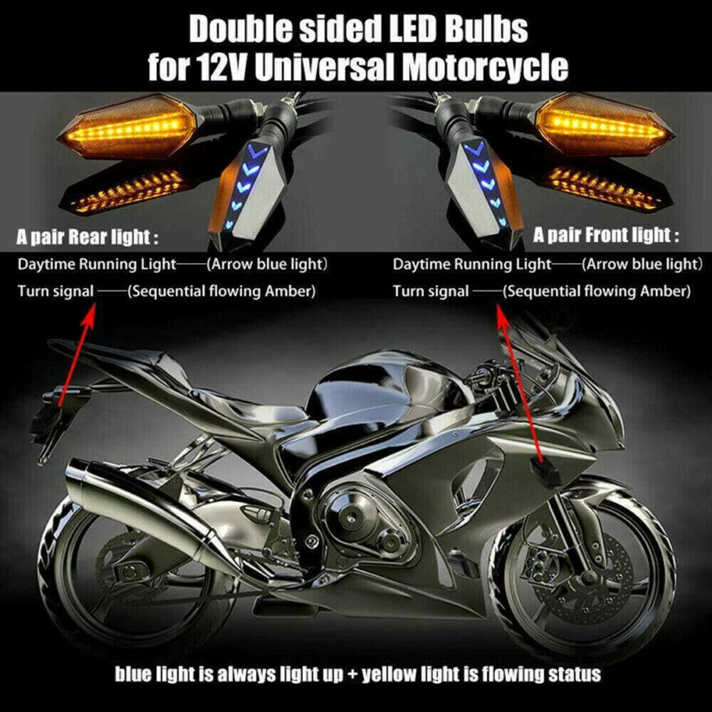 Universal Motorcycle LED Turn Signal Lamp Two Side Sequential Flowing Flash Indicator Lights Amber Running