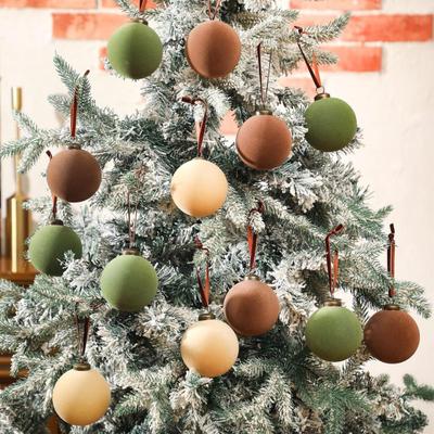 15 Pcs Velvet Christmas Ball Ornaments 3.15 Inch Flocked Plastic Ball Xmas