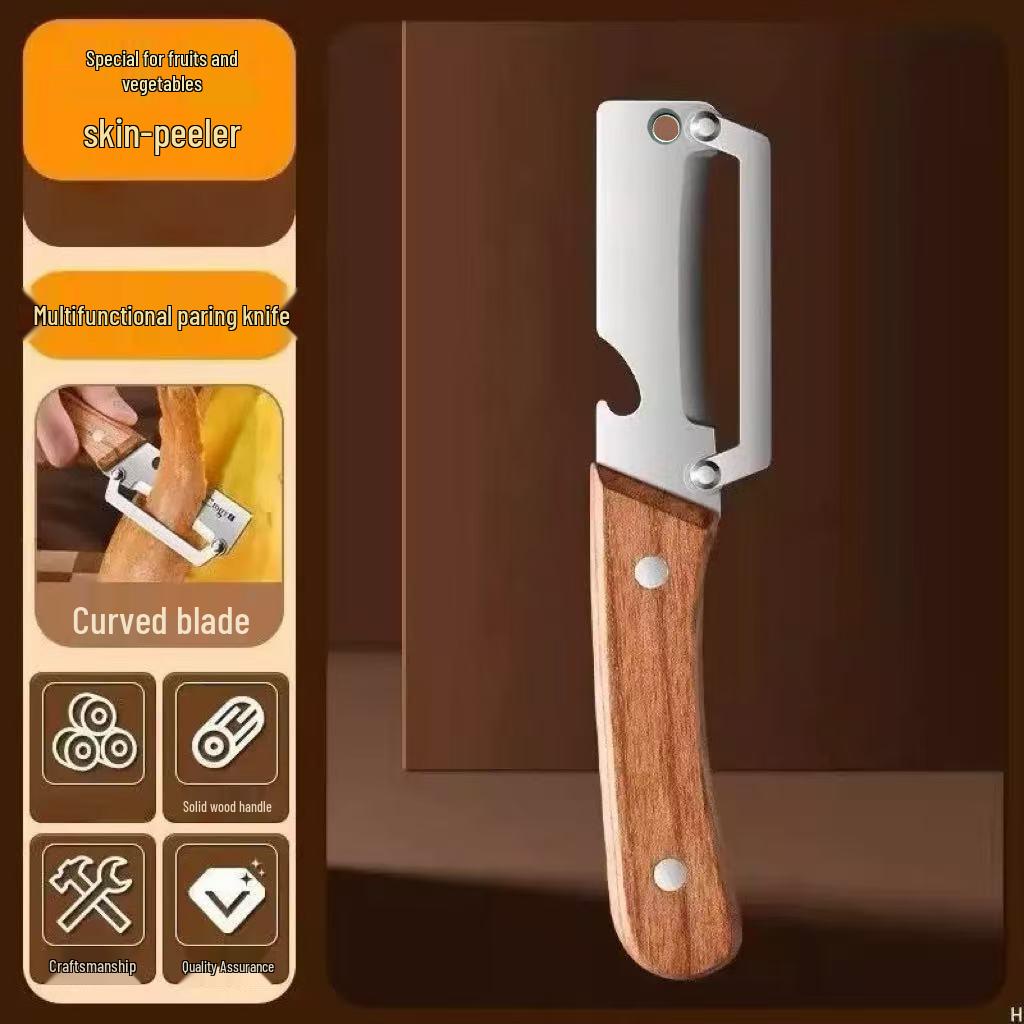Multi-Functional Stainless Steel Peeler with Wooden Handle for Fruits and Vegetables
