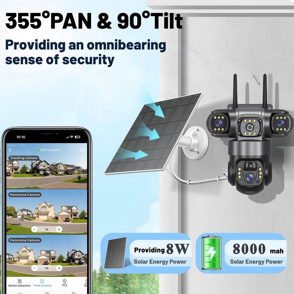 LS VISION 3 Objektiv 4G Solarkamera 15MP HD Sicherheits-CCTV IP66 Wasserdicht Nachtsicht Zwei-Wege-Audio Kamera Mobile Verfolgung IP-Kameras V380