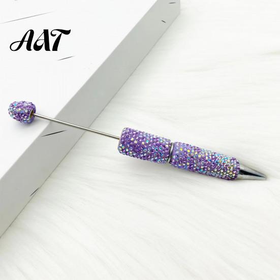 Refillable Bling Writing Pen Diamond Beadable Pens, Rhinestone Beaded DIY Bead Pen, Crystal Shaft Retractable Twist Ballpoint Black Ink Pens