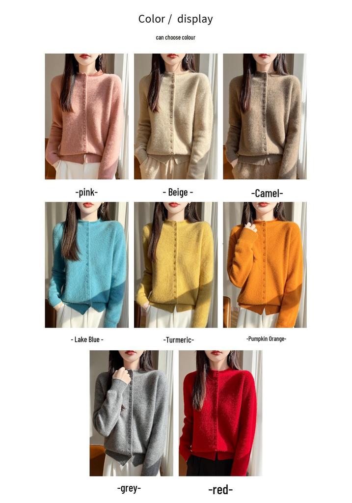 Retro 100% Wool Button-Up Cardigan - Elegant Design for Autumn and Winter