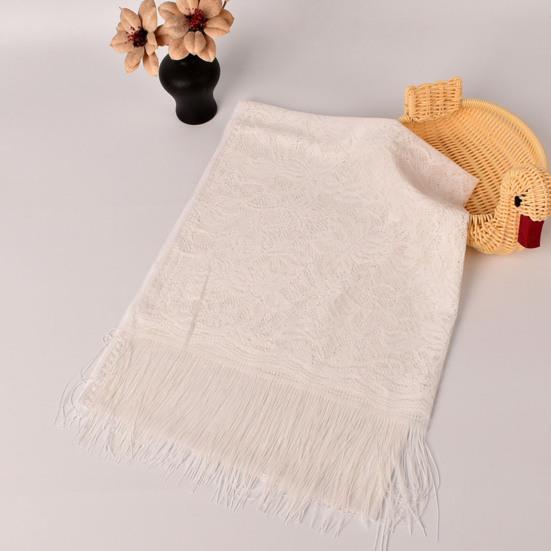 Women Summer Shawl See-through Mesh Thin Tassel Solid Color Soft Decorative Lace Malaysia Women Head Wrap Clothes Accessory