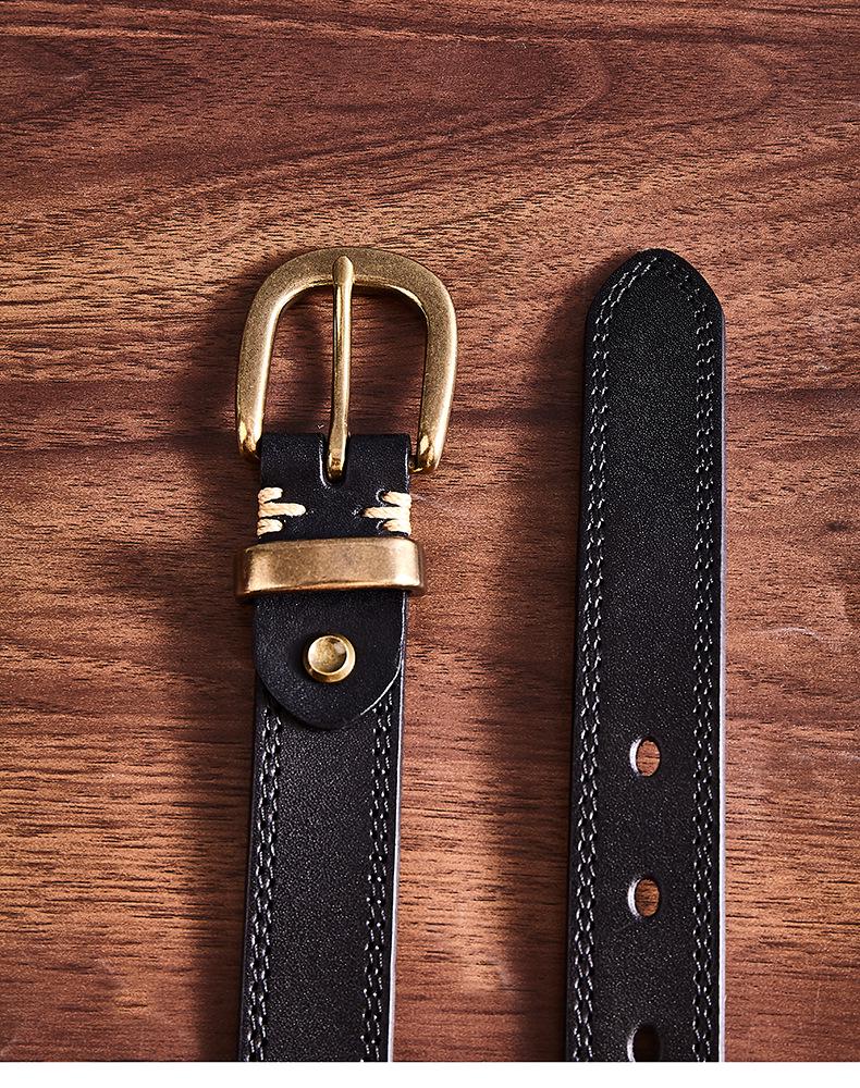 Men's Handmade Retro Leather Belt with Brass Buckle - Genuine Cowhide, Versatile and Trendy for Casual Wear
