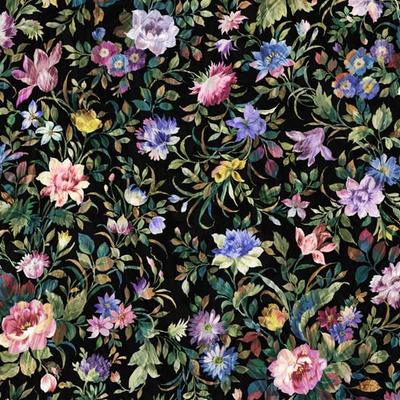 Blumiges Botanisches Vintage Druck Bettwäschestoff für Größe 22A 110cm x nora. FR1060-B Nähen, vorgeschnitten, (Schwarz, 100cm)