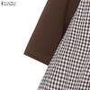 ZANZEA Women Casual Round Neck Long Sleeve Muslim Plaid Long Dress