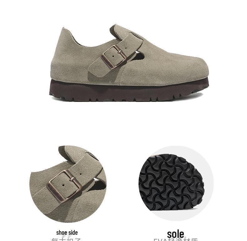 Sangpo Women's 5CM Thick Sole Leather Slip-On with Cork Arch Support, Retro Design, Height Boosting