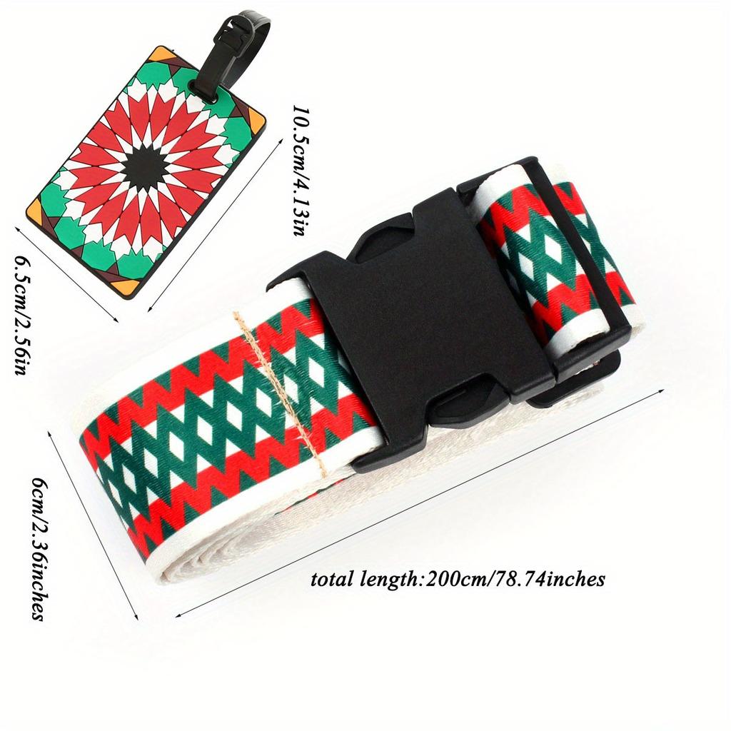 2Pcs Adjustable Luggage Protection Rope Travel Trolley Strap with Silicone Luggage Tag and Boarding Pass Holder Buckle Luggage Strap for Secure Travel