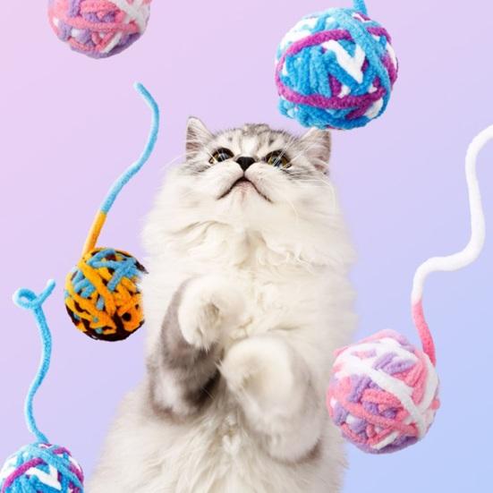 Brinquedo interativo de bola de gato com sino sonoro, resistente a arranhões, pelúcia interativa, cor brilhante, brinquedo de gato