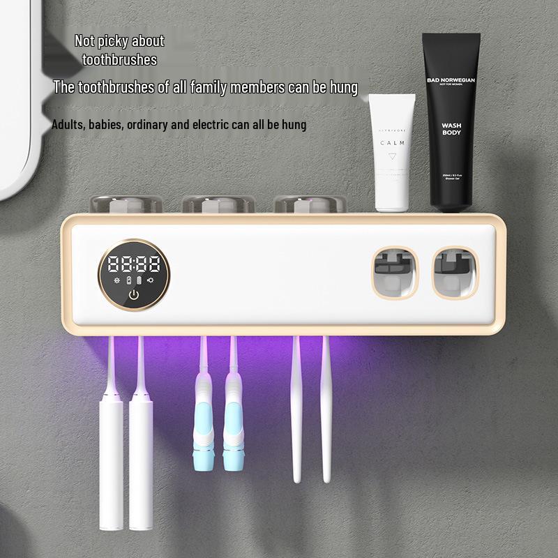 Chytrý nástěnný držák na zubní kartáčky UV dezinfektor se sušením a úložným kelímkem