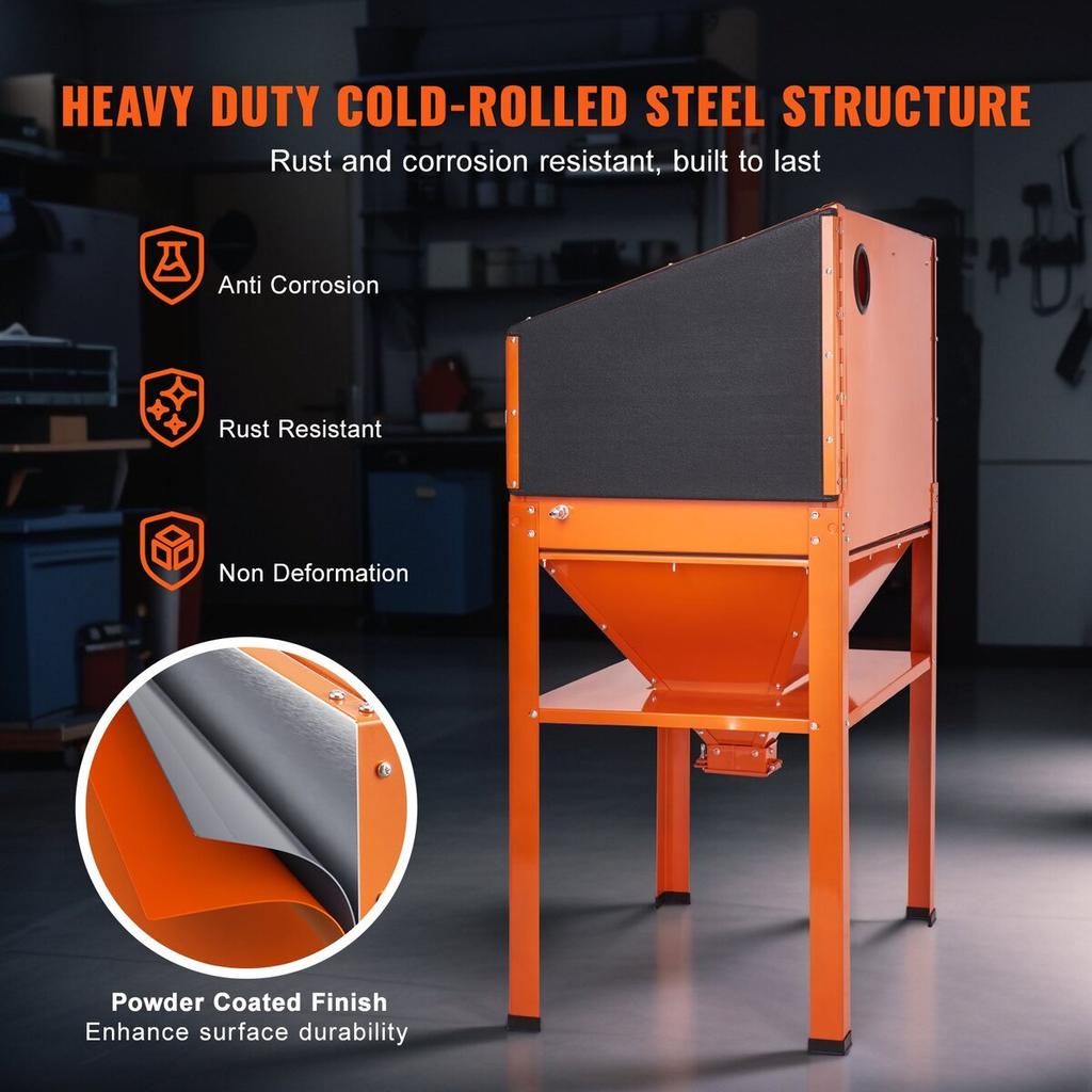 60 Gallon Sand Blasting Cabinet with Stand with Blasting Gun & 4 Nozzles